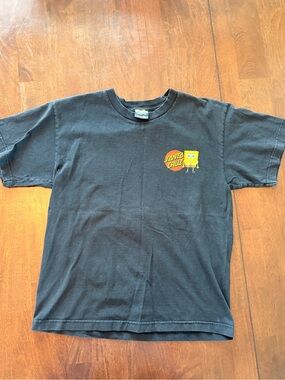 Santa Cruz Skateboards Black Kids Tee with Yellow SpongeBob Chest Graphic